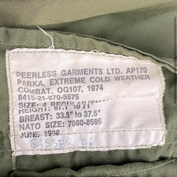 Vintage Peerless Garments LTD. Army Green Extreme Cold Weather Combat Parka S - Picture 3 of 15